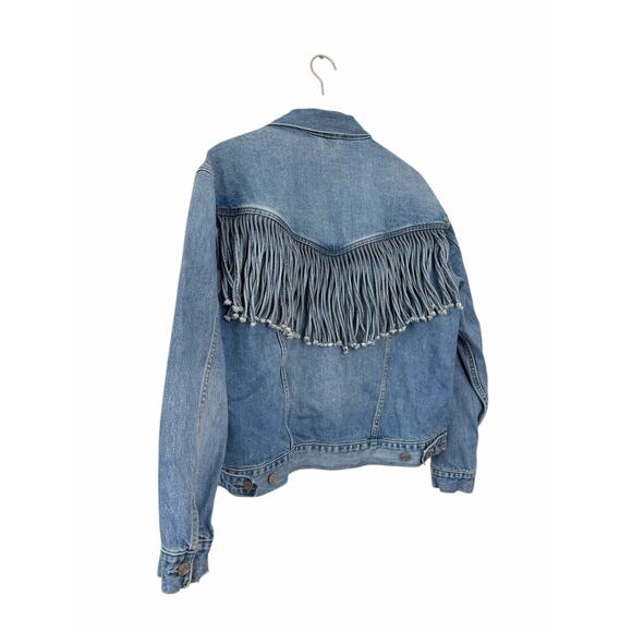 GAP Oversized Denim Fringe Jacket Women’s Small Tall Light Wash Western - Picture 4 of 10